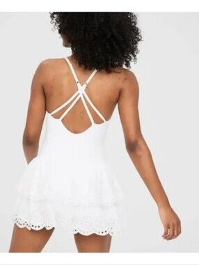 Women's White Eyelet Tiered Mini Dress with Strappy Back